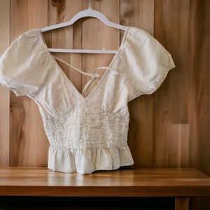 NWT Sim & Sam Cotton/Linen CreamSleeve Puff  Top